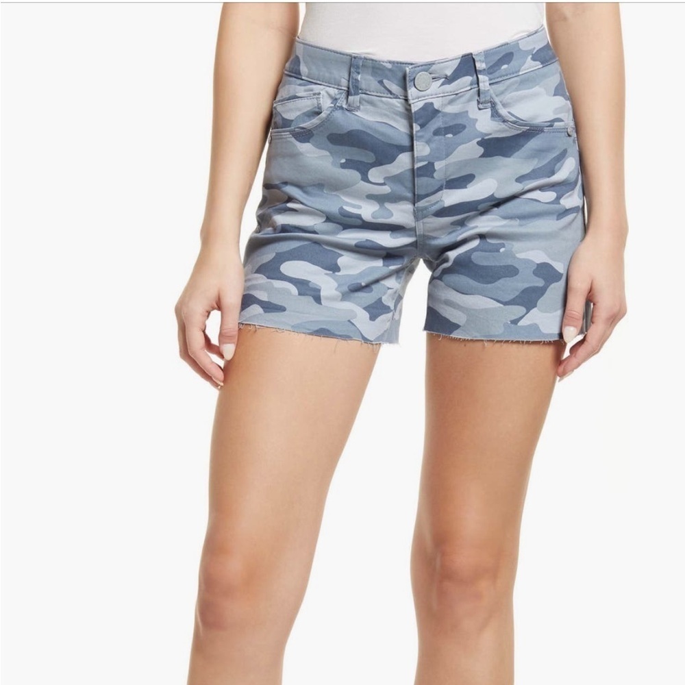 Wit&Wisdom 'Ab' Solution Camo High Waist Raw Hem Shorts in Blue Shadow Sz 12 NWT